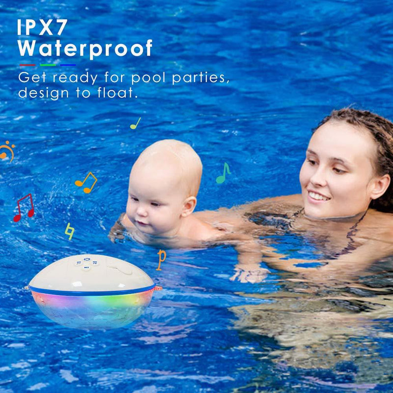 Bluetooth Speakers with Colorful Lights, Portable Speaker IPX7 Waterproof Floatable, Built-in Mic,Crystal Clear Stereo Sound Speakers Bluetooth Wireless 50ft Range for Home Shower Outdoors Pool Travel White