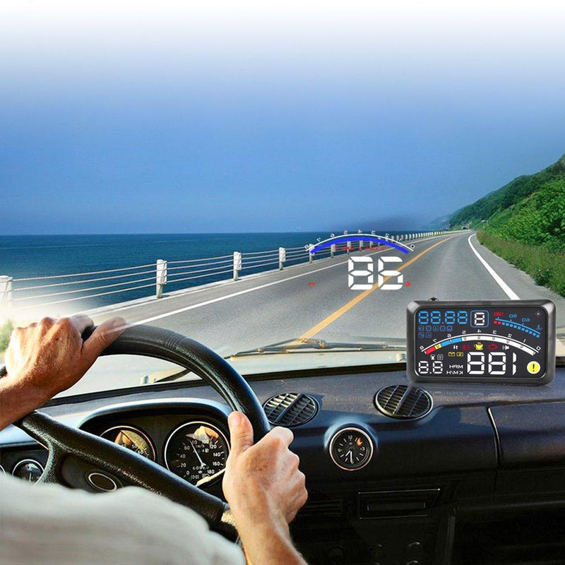 5.5" Car Hud Display, Universal F4 MPH Over Speed Alarm Speedometer Display KMH Windshield Projection Film 12V for Cars Navigation Other Vehicles