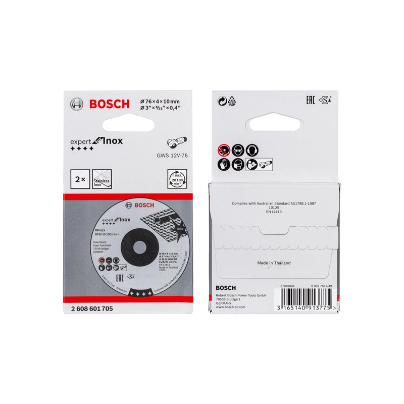 Bosch Professional 2x grinding disc Expert for Inox (for stainless steel, Ø 76 x 4 x 10 mm, angle grinder accessories)