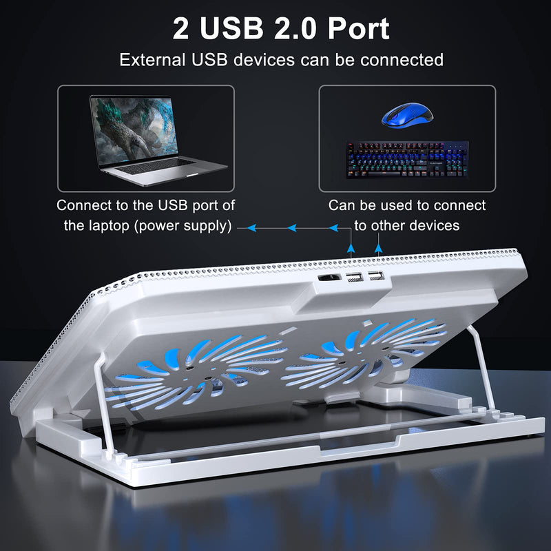 LIENS Laptop Cooling Pad with Adjustable Height Two 5.1 Inches Fan 2 USB Ports Suitable for 12"-15.6" Laptopsï¼ˆWhiteï¼‰ white