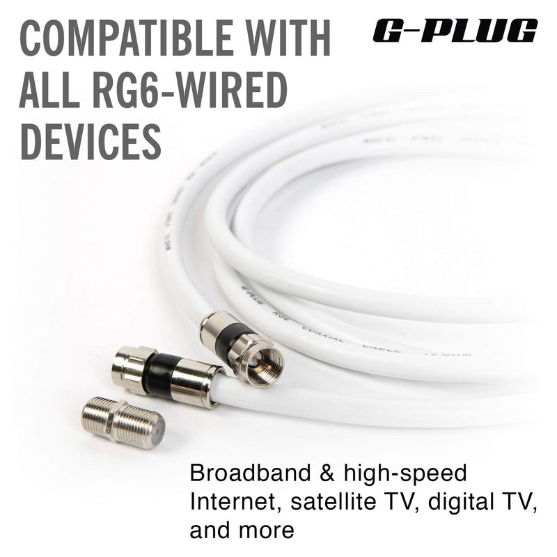 3FT G-PLUG RG6 Coaxial Cable Connectors Set â€“ High-Speed Internet, Broadband and Digital TV Aerial, Satellite Cable Extension â€“ Weather-Sealed Double Rubber O-Ring and Compression Connectors White 3 FT