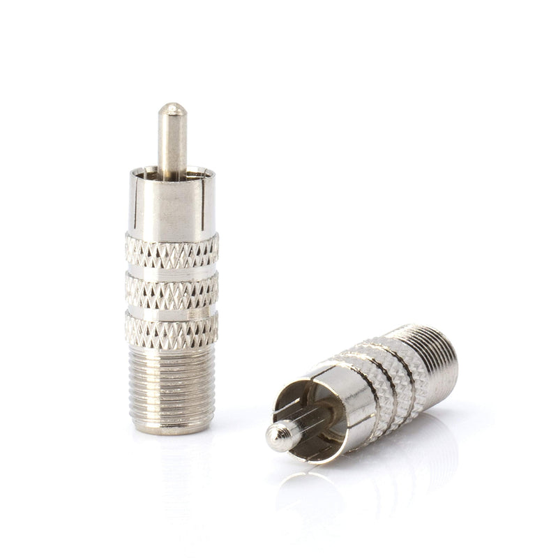 RF (F81) and RCA Coaxial Adapter - RCA Male to Female F81 (F-Pin) Connector, Adapter, Coupler, and Converter - for RG11, RG6, RG59, RG58, SDI, HD SDI, CCTV - 4 Pack Silver RCA Male