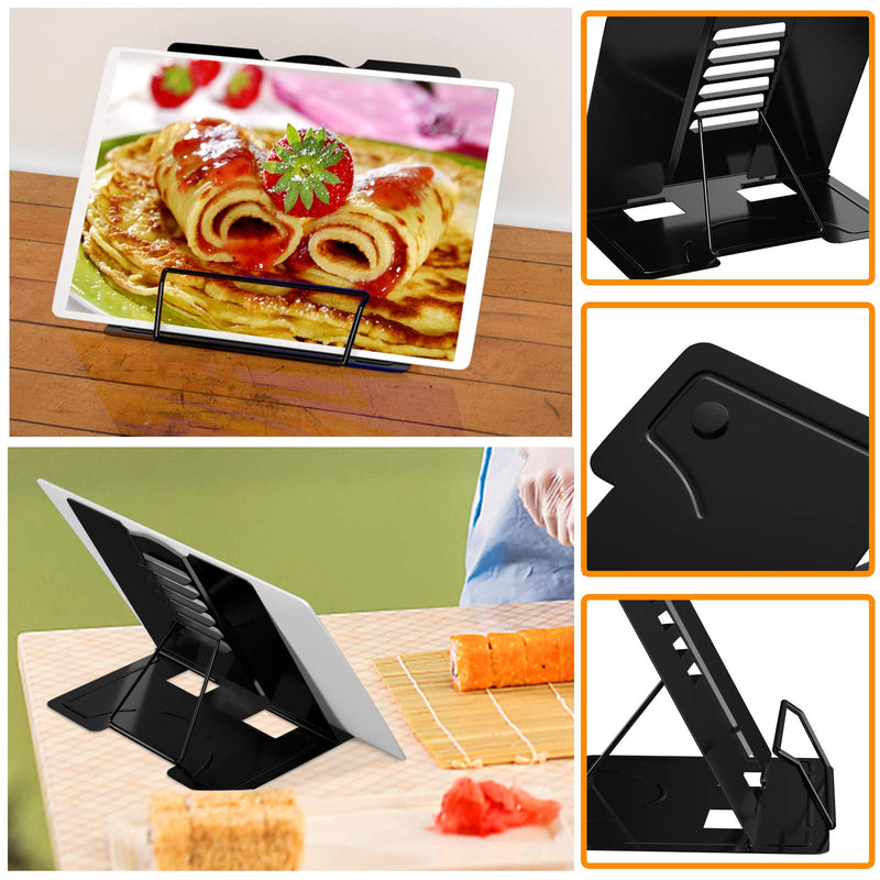 Book Stand,SONNLYH Metal Book Stands, Adjustable Book Holder Tray and Page Paper Clips-Cookbook Reading Desk Portable Sturdy Lightweight Black Black Bookstand