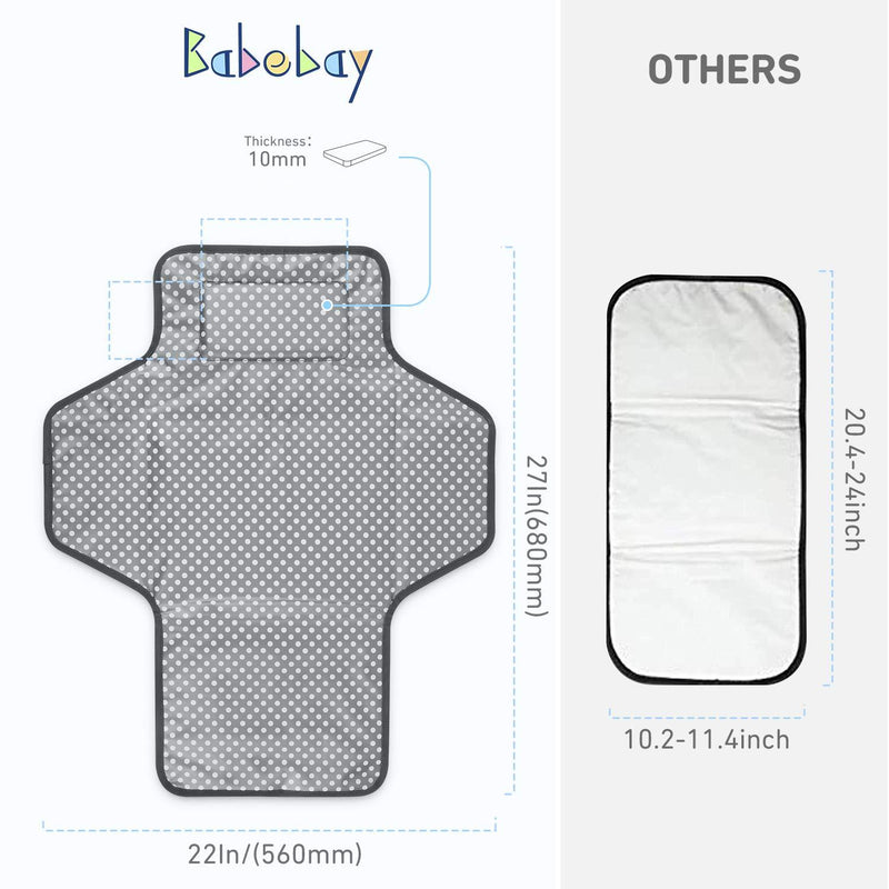 Portable Changing Pad for Baby|Travel Baby Changing Pads for Moms, Dads|Waterproof Portable Changing Mat with Built-in Pillow|Excellent Baby Shower/Registry Gifts Lt Grey with Print