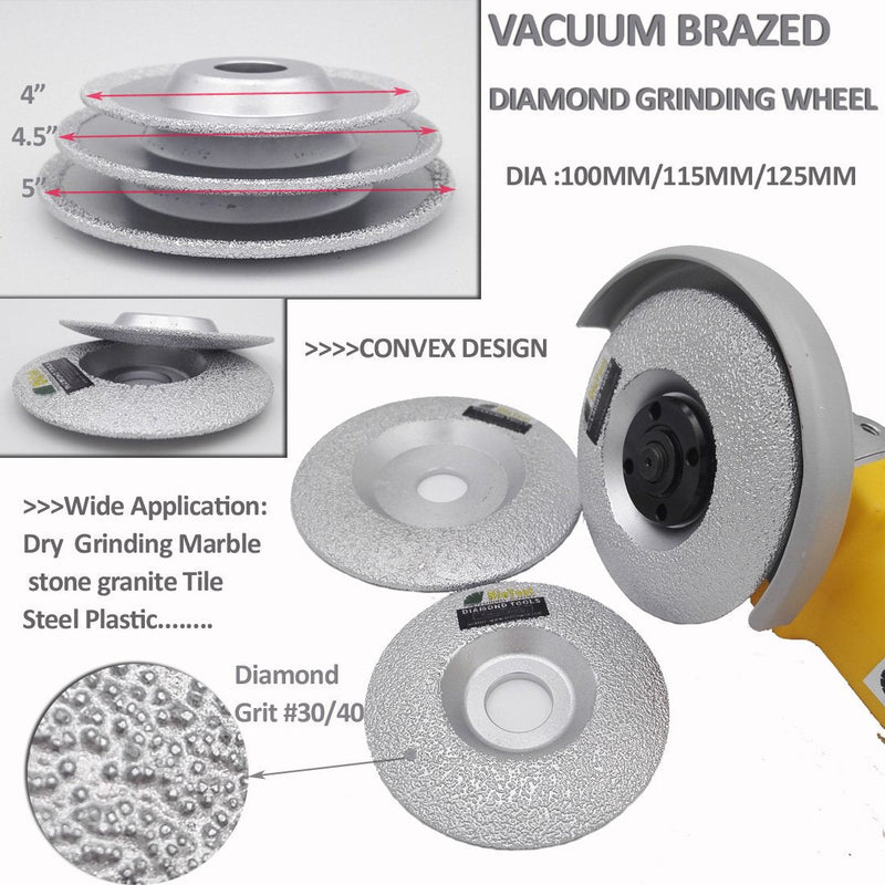 SHDIATOOL 5 Inch Diamond Grinding Cup Wheel for Granite Marble Iron Steel Masonry Convex Vacuum Brazed Grinding Disc Fits 7/8 Inch Arbor 125mm(5 In.)