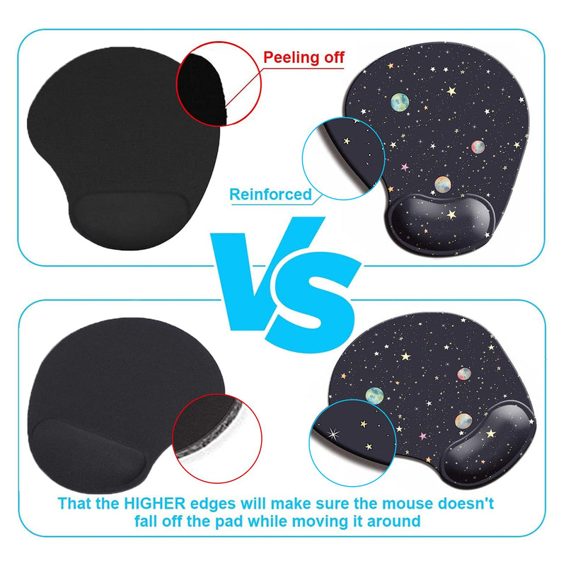 Dooke Ergonomic Mouse Pad with Wrist Support, Cute Mouse Pads with Non-Slip Rubber Base for Home Office Working Studying Easy Typing & Pain Relief Stars