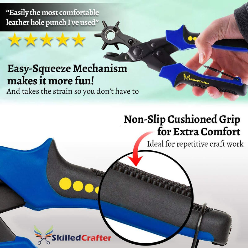 Leather Hole Punch & Belt Hole Puncher Easily Punches Perfect Round Holes. Bonus Ruler & Awl Tool. Leather Punch Tool for Watch or Bag Strap, Fabric, Eyelet - Precision Crafting & Professional Results 1 Pack