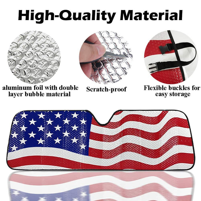Big Hippo Windshield Sun Shade, American Flag Sun Shade for 2007-2021 Wrangler Rubicon Sahara TJ JK JKU 2 & 4 Door- Car Sun Shade Keeps Vehicle Cool Sun Visor Protector