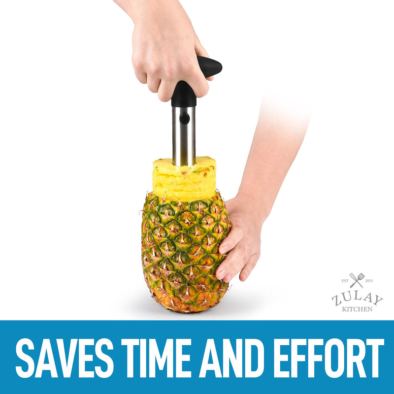 Zulay Kitchen Pineapple Corer and Slicer Tool - Stainless Steel Pineapple Cutter for Easy Core Removal & Slicing - Super Fast Pineapple Slicer and Corer Tool Saves you Time (Black) Black