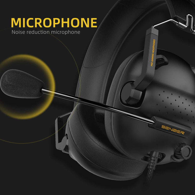 SENZER SG500 Surround Sound Pro Gaming Headset with Noise Cancelling Microphone - Detachable Memory Foam Ear Pads - Portable Foldable Headphones for PC, PS4, PS5, Xbox One, Switch