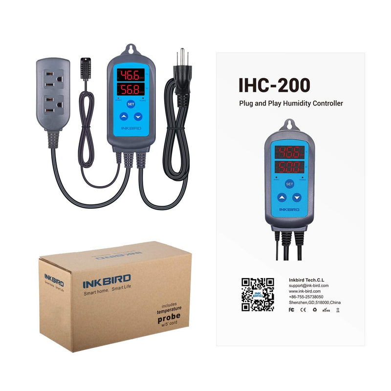 Inkbird Humidity Controller IHC200 Humidistat Mushroom Greenhouse Pre Wired Outlet Dual Stage Humidifier Dehumidifier IHC-200