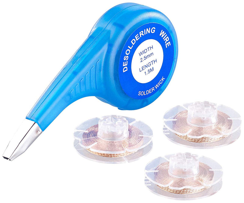 AGT desoldering tape: set of 9 desoldering braids with 3 dispensers, coated, each 2.5 mm x 1.5 m (desoldering braid, soldering tools)