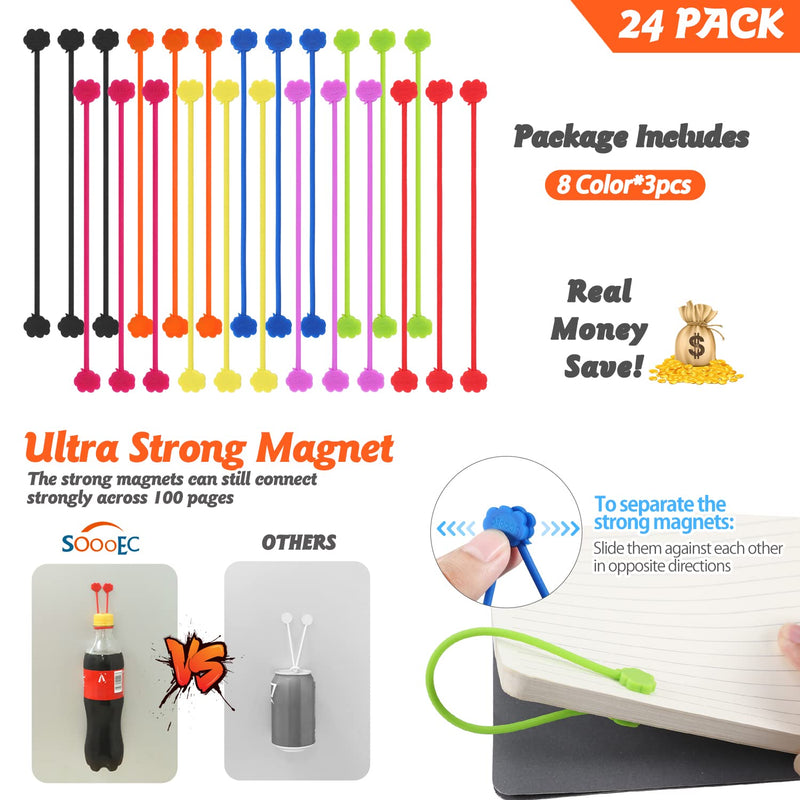 Magnetic Cable Ties, 24 Pack 7.2" Strong Snap on Magnetic Twist Ties Cute Cloud Dialogue Design, Silicone Twist Tie with Magnet Reusable 8 Assorted Colors X3 by SOOOEC