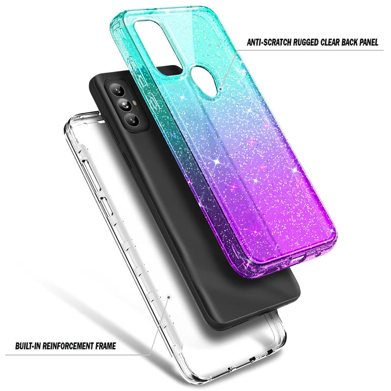 NZND Case for Motorola Moto G Power 2022 with [Built-in Screen Protector], Full-Body Protective Shockproof Rugged Bumper Cover, Impact Resist Durable Phone Case (Glitter Aqua/Purple) Glitter Aqua/Purple