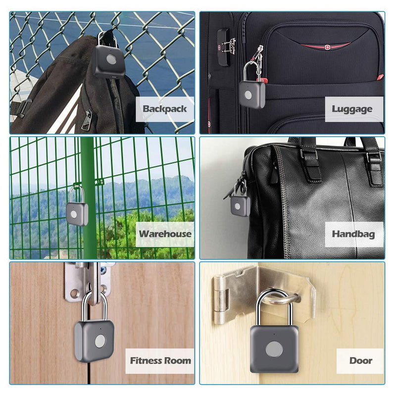 Pothunder Fingerprint Padlock, Smart Padlock, Locker Lock, Biometric Metal Keyless Thumbprint Lock, Waterproof, USB Rechargeable, for Gym Locker, School Locker, Luggage, Backpack, Suitcase(Gray) Gray