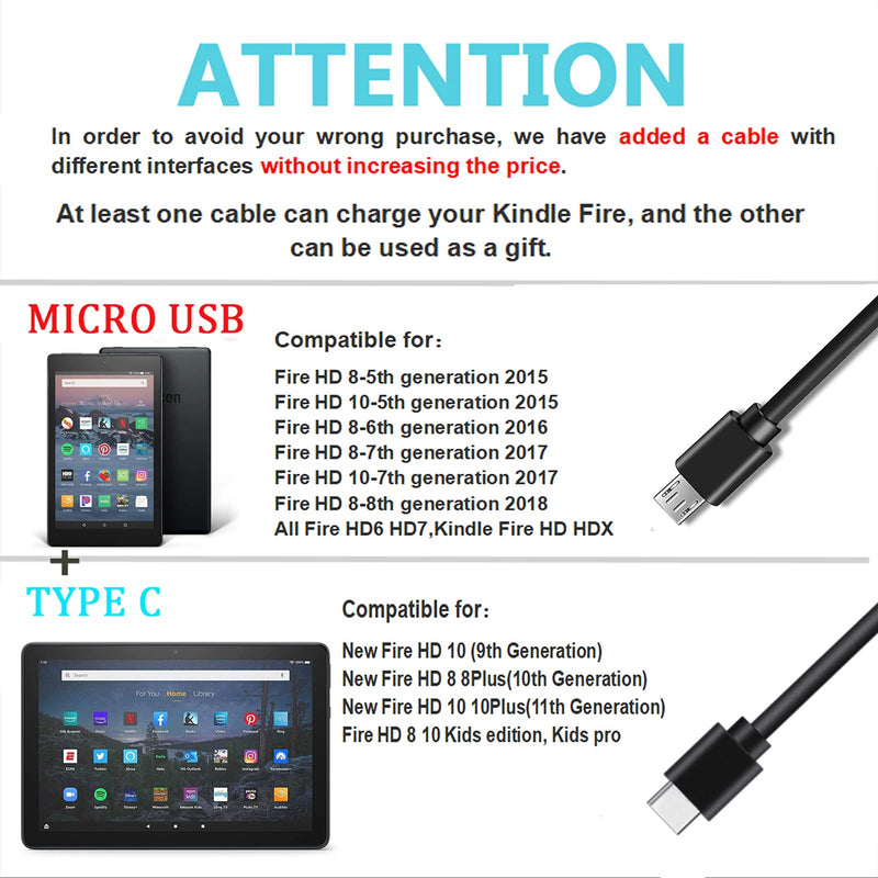 Kindle Fire Charger [UL Listed] Compatible for Amazon Kindle Fire 7 HD 6 7 8 10 Tablet and Fire 8 10 Plus,Kids Pro,Kids Edition Kindle Fire HD HDX 7” 8.9” with 5FT Charging Cord