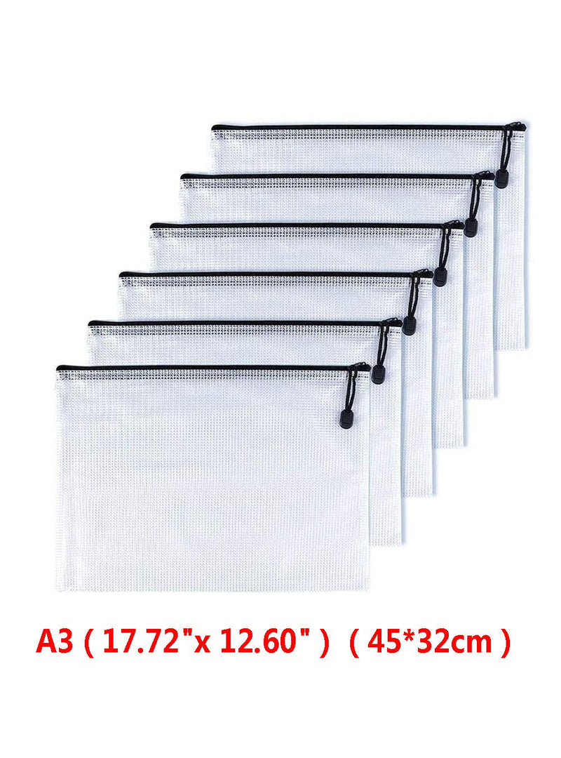 OAIMYY A3-Waterproof Tear-Resistant Plastic Zipper Pen File Document Folders Pockets Travel Bags,6-Pcs,Black