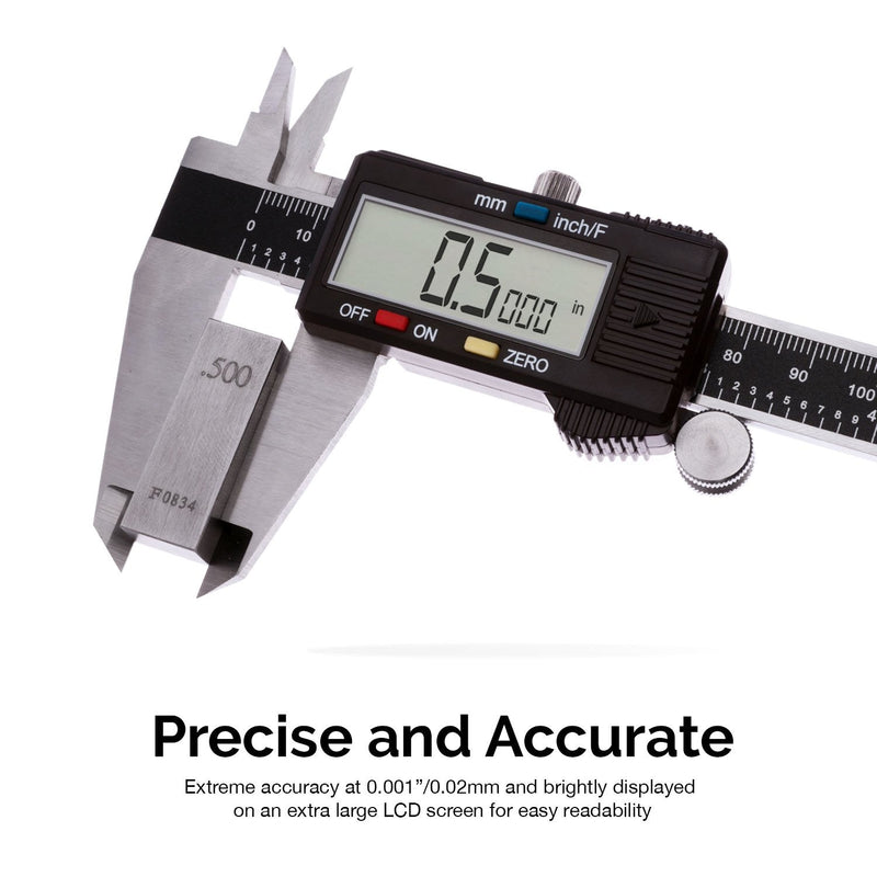 NEIKO 01407A Electronic Digital Caliper | 0-6 Inches | Stainless Steel Construction with Large LCD Screen | Quick Change Button for Inch/Fraction/Millimeter Conversions 6 inch 6" BLACK