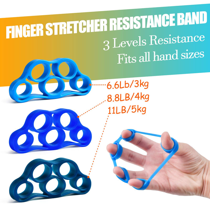 IMENSEAS Hand Grip Strengthener 7 Pack Adjustable Hand Gripper, Finger Stretcher Resistance Extensor Bands, Finger Exerciser, Grip Strength Ring & Stress Relief Ball for Athletes & Musicians Navy