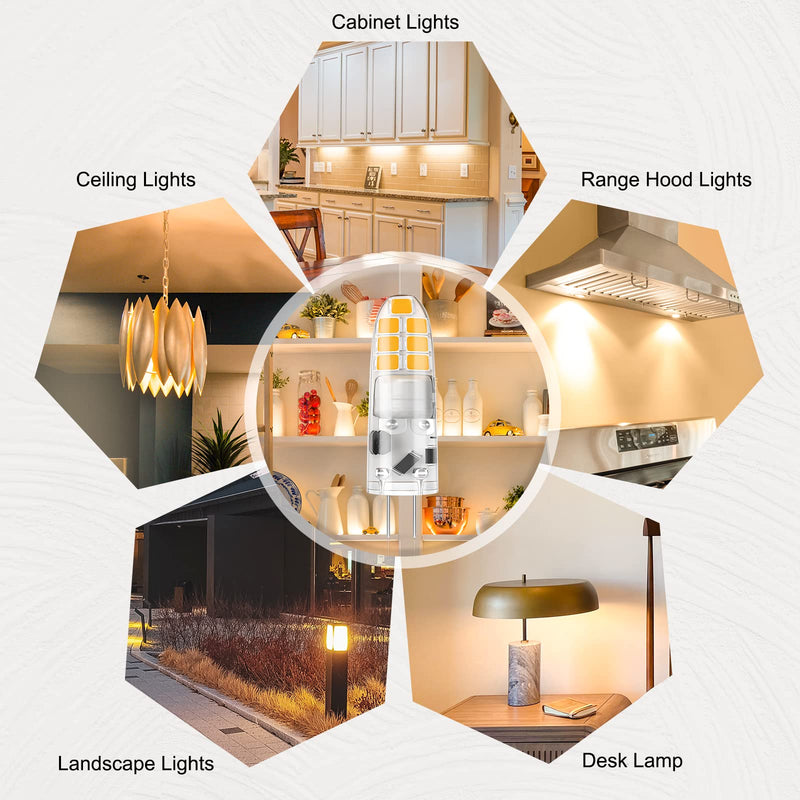DiCUNO G4 LED warm white, 2W LED bulb replaces 20W halogen, G4 LED bulb 3000K, 200LM, 360°, no flickering, not dimmable, pin base lamp 12V AC/DC, under-cabinet lights, extractor hood, pack of 10 warm white 3000k