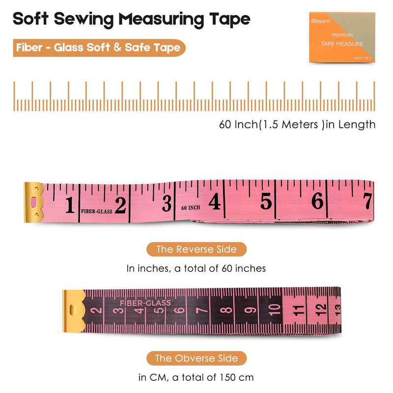 2 Pack Tape Measure Measuring Tape for Body Fabric Sewing Tailor Cloth Knitting Vinyl Home Craft Measurements, 60-Inch Soft Fashion Tape & Retractable Black Double Scales Rulers for Body Weight Loss Pink & Black