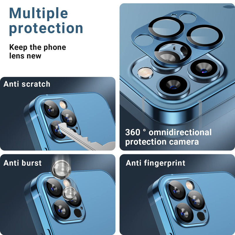 (2 Pack) Korecase for iPhone 12 Pro Max 6.7" Metal Camera Lens Protector Tempered Glass Film, Strong Adhesion, 9H Hardness Scratch Resistant Rear Camera Lens Cover Pacific Blue