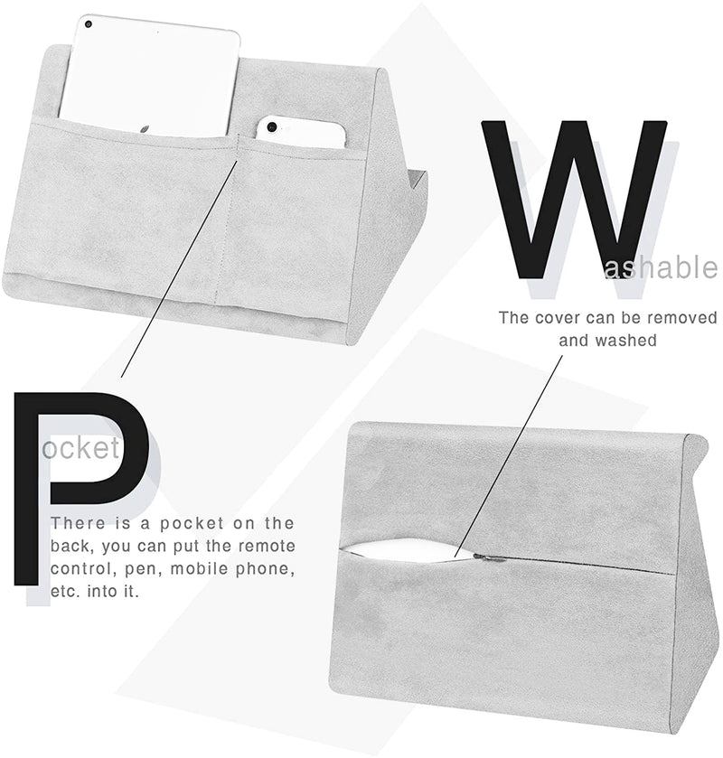 Soft Tablet Stand Pillow with Pocket,Tablet Cushion Stand,Adjustable 3 Viewing Angle,Lazy Holder Stand for Bed Sofa,Compatible with iPads Tablets eReaders Smartphones Books Magazines (Grey) Grey
