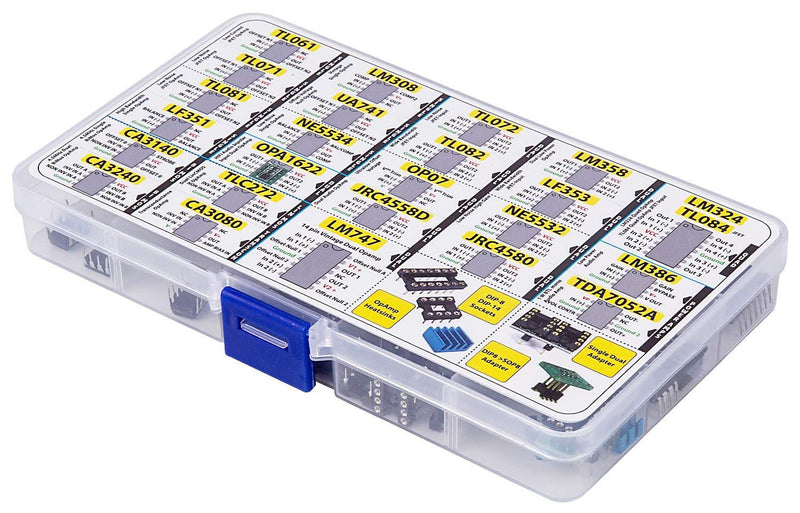 OpAmp Assortment 70 pcs incl. Sockets, TL061 TL071 TL081 UA71 LM308 LF351 LF353 NE5534 TL084 OPA1622 LM324 TL072 TL082 LM358 LM747 OP07 JRC4558D Dual NE5532 LM386 CA3080 CA3140 CA3240 TLC272 TDA7052