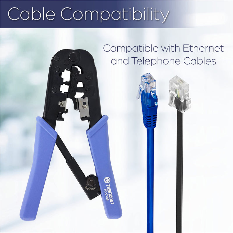 TRENDnet TC-CT68 8P/RJ-45 and 6P/RJ-12, RJ-11 Crimping, Cutting, Stripping Tool, Black Crimping/Cutting/Stripping Tool