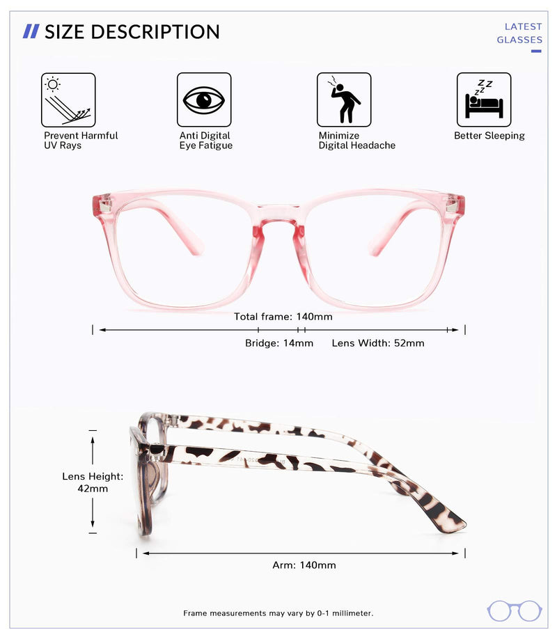 Gaoye 4-Pack Blue Light Glasses, Anti UV Ray/Glare Lens Fashion Fake Frames Computer Gaming Glasses for Women Men A1 Matte Black+leopard+transparent+pink clear