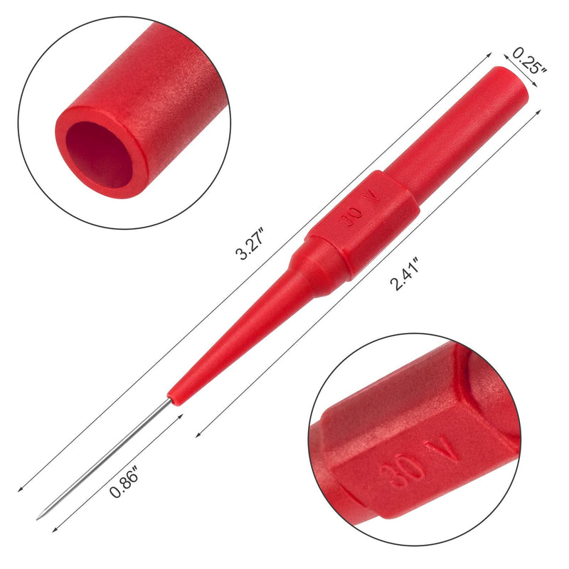 OIIKI 4Pcs 0.7mm Test Probe Pins, Non-Destructive Insulation Wire Piercing Needle, Stainless Steel Back Probe Pins, Super Tip Multimeter Probes for Banana Socket Plug, Car Tester (Black&Red) Style 1