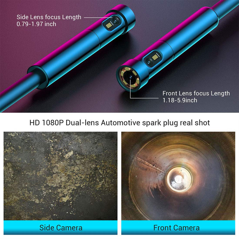 0.19inch Dual Lens Wireless Endoscope NIDAGE 5.0mm Automotive Snake Camera for Android iPhone Smartphone Tablet Waterproof WiFi Borescope Industiral Inspection Camera with 7 LEDs for Sewer Pipe 11.5FT