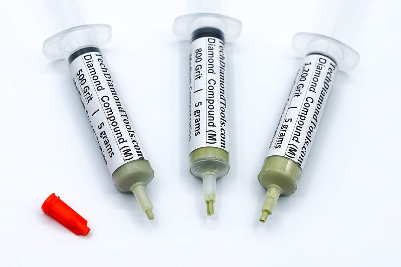 TechDiamondTools Kit of 3 Diamond Lapping Paste Polishing Compound 500 800 1200 Grit Lapidary Paste for Rock Glass Metal Jewelry Resin Marble with 25% of Diamond Powder USA Made 1200 800 500 grit