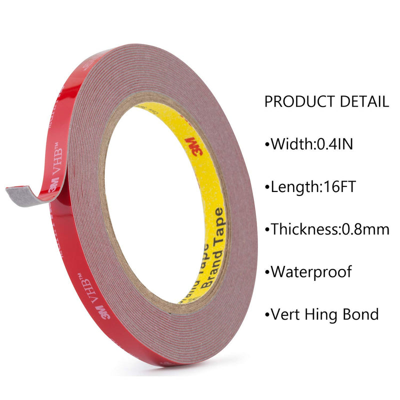 3M Double Sided Tape,VHB Heavy Duty Mounting Tape,16FT×0.4IN,Waterproof Foam Tape for Car,Home, Office Decor 1 0.4 IN×16 FT