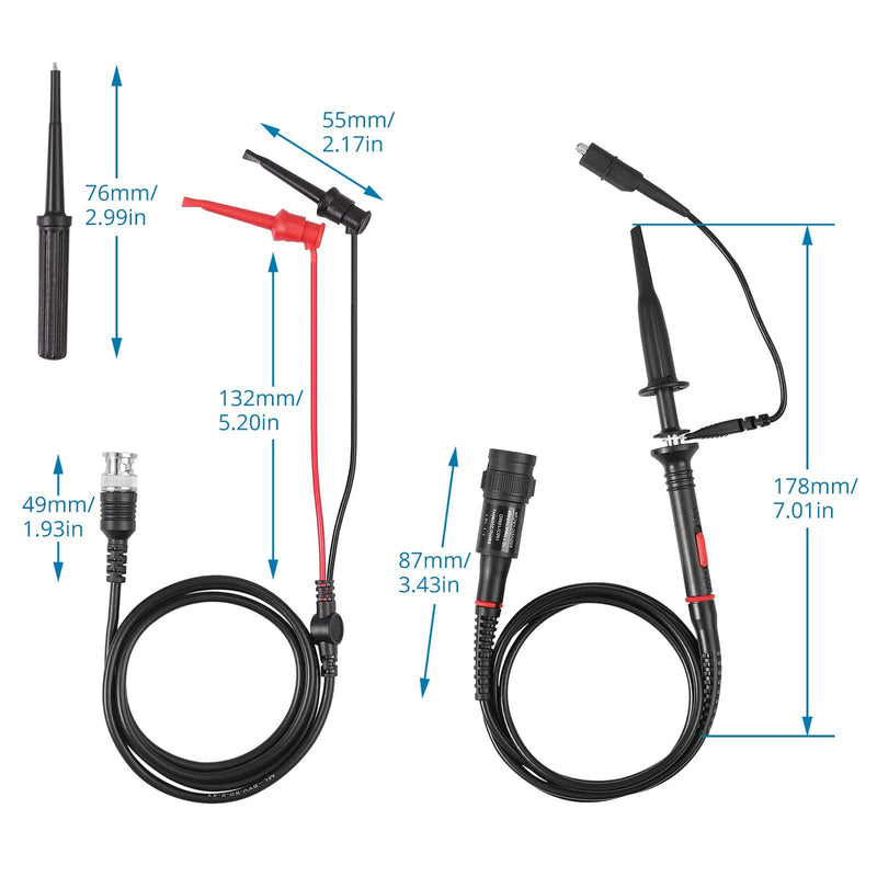 AUTOUTLET P2200 Universal Oscilloscope Probe with Accessories Kit 200MHz Oscilloscope Clip Probes 1X 10X with BNC Mini Grabber Test Lead P2200 Oscilloscope Probe 200MHz