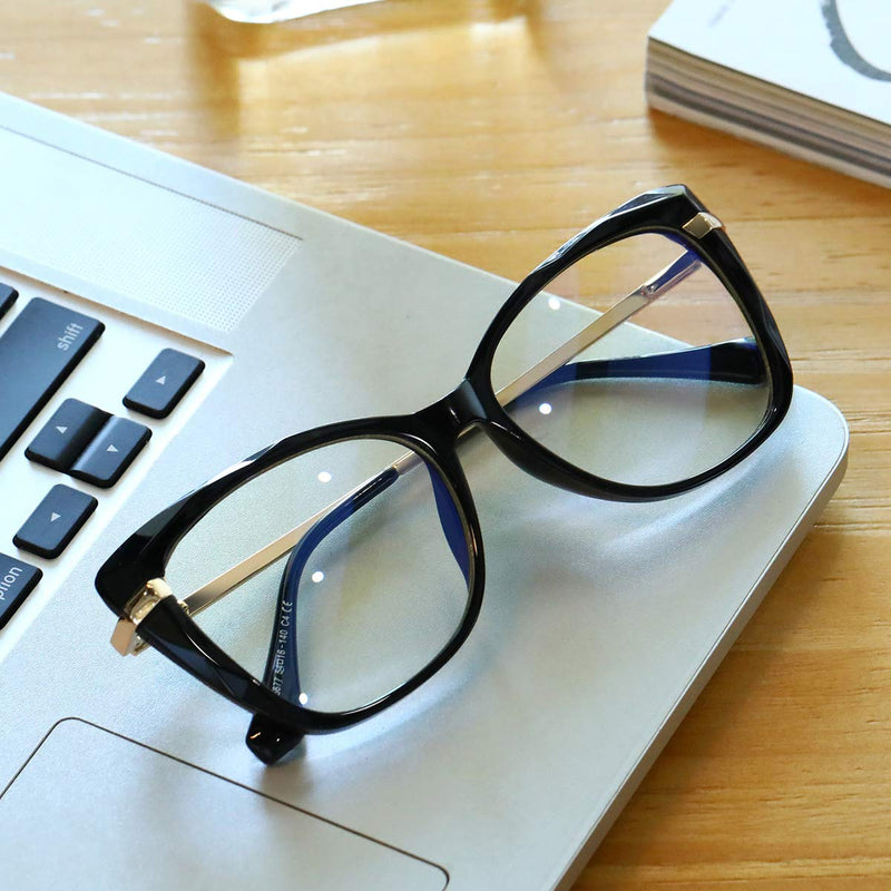 Fashion Computer Blue Light Blocking Glasses for Women Spring Hinge TR90 Cateye Glasses Frame Anti UV Clear Lens Black+red
