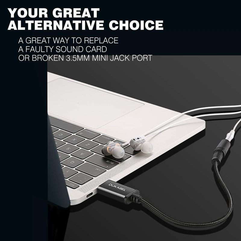 DUKABEL USB to 3.5mm Jack Audio Adapter, USB to Aux Cable with TRRS 4-Pole Mic-Supported USB to Headphone AUX Adapter Built-in Chip External Sound Card for PS4 PC PS5and More [19 inch] 19 inch/50cm