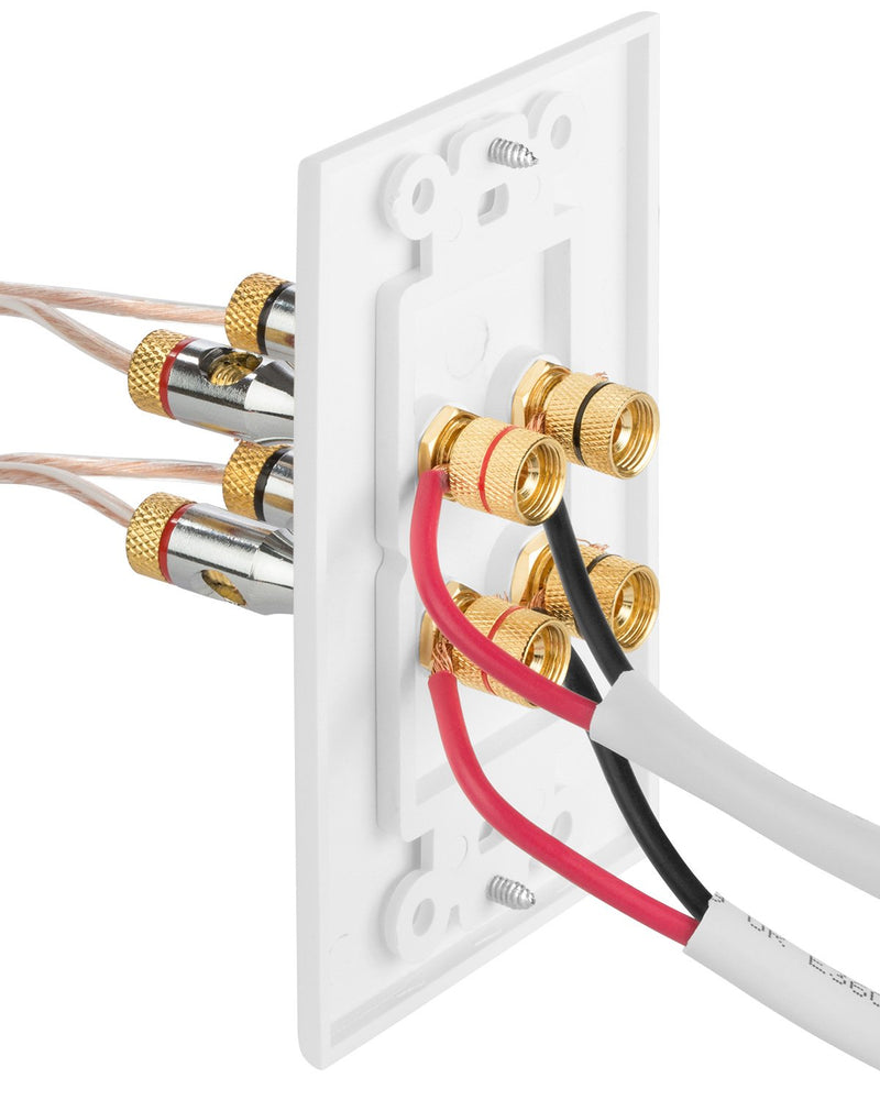 Fosmon Home Theater Wall Plate - Premium Quality Gold Plated Copper Banana Binding Post Coupler Type Wall Plate (White) (Two Speaker)