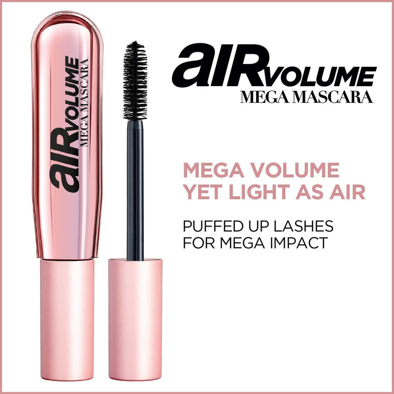 L'Oreal Paris Lightweight Mega Volume Washable Mascara Black, Washable Black, 0.3 Fl Oz
