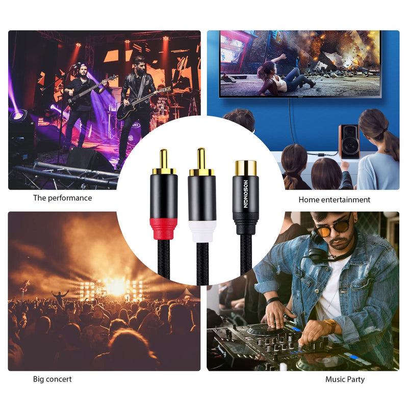 Subwoofer Cable RCA Splitter 1 Female to 2 Male, HOSONGIN RCA Y Adapter Splitter Cable with Black Cotton Braided Jaket and Gold-Plated Plug, 2 Pack/Length: 12 inch