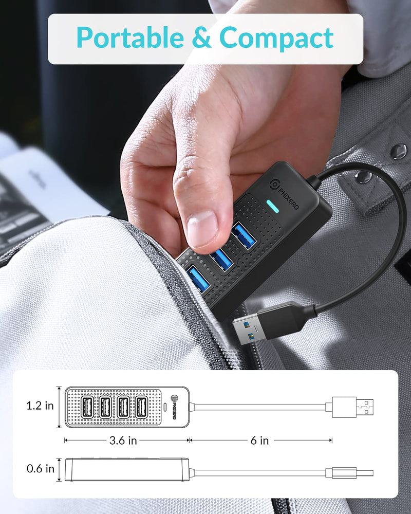 USB Hub, PHIXERO 4-Port USB 3.0 Hub Multi USB Port Expander, Fast Data Transfer USB Splitter for Laptop, Compatible with All USB Port Device