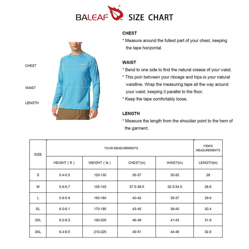 BALEAF Men's Long Sleeve Shirts Lightweight UPF 50+ Sun Protection SPF T-Shirts Fishing Hiking Running 01-blue Small