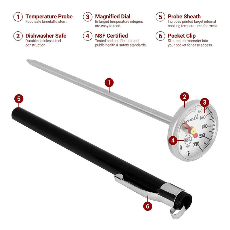Escali AH2 NSF Certified Commercial Instant Read Small Dial Thermometer, Protective Sheath, Silver
