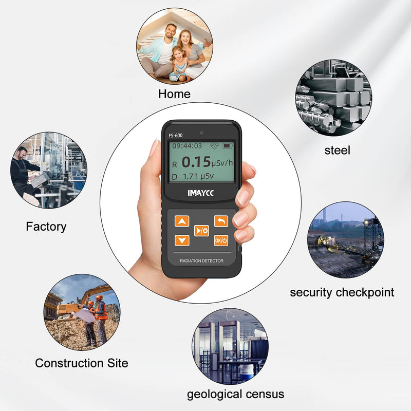 IMAYCC Geiger counter, digital radiation detector with real-time display, can be used in homes, businesses, indoors and outdoors. Black