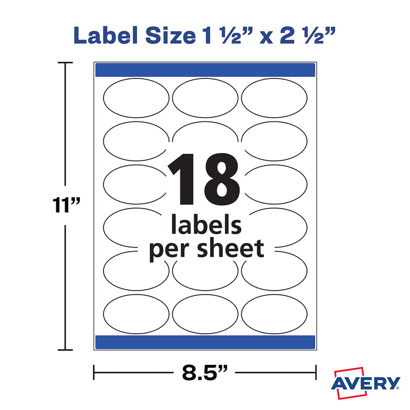 Avery Printable Blank Oval Labels, 1.5" x 2.5", Glossy White, 90 Customizable Labels (22814)