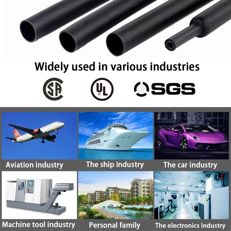 Purple-fox 3:1 Heat Shrink Tubing Adhesive-Lined Heat Shrinkable Tube Waterproof Insulation Sealing DIY Black (Dia 3/16(4.8mm)) Dia 3/16(4.8mm)