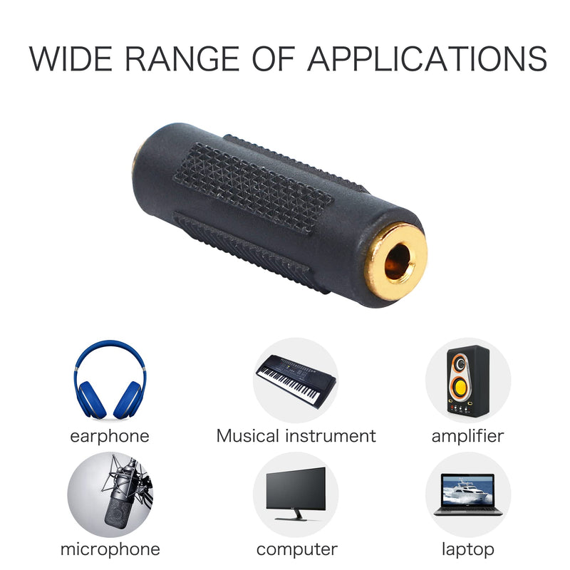 QIANRENON 3.5mm Stereo Audio Jack to 3.5mm Adapter Female to Female Connector Coupler for Stereo Cable Speaker & Headphone etc Gold Plated 2 Pack
