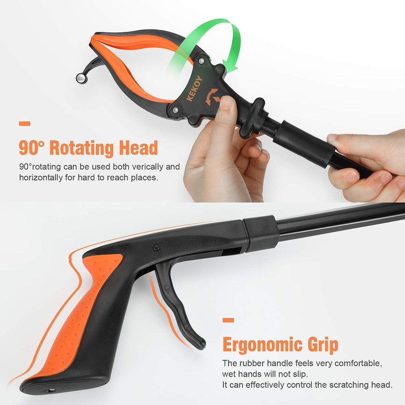 Foldable Grabber Reacher Tool with Headlight, 32 inch Lawn Trash Picker Upper Grabber, 90°Rotating Anti-Slip Jaw, Heavy-Duty Stick, Portable Claw Grabber for Elderly 8320-0-1 Orange