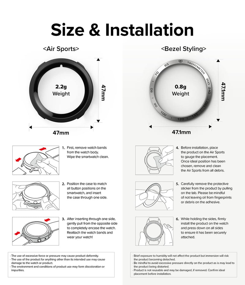 Ringke Air Sports + Bezel Styling [Style & Protection in One] Compatible with Samsung Galaxy Watch 5 44mm Case, Flexible Shockproof TPU Cover with Adhesive Aluminum Frame Ring - Black / 10 Black / 10 (AL) Silver