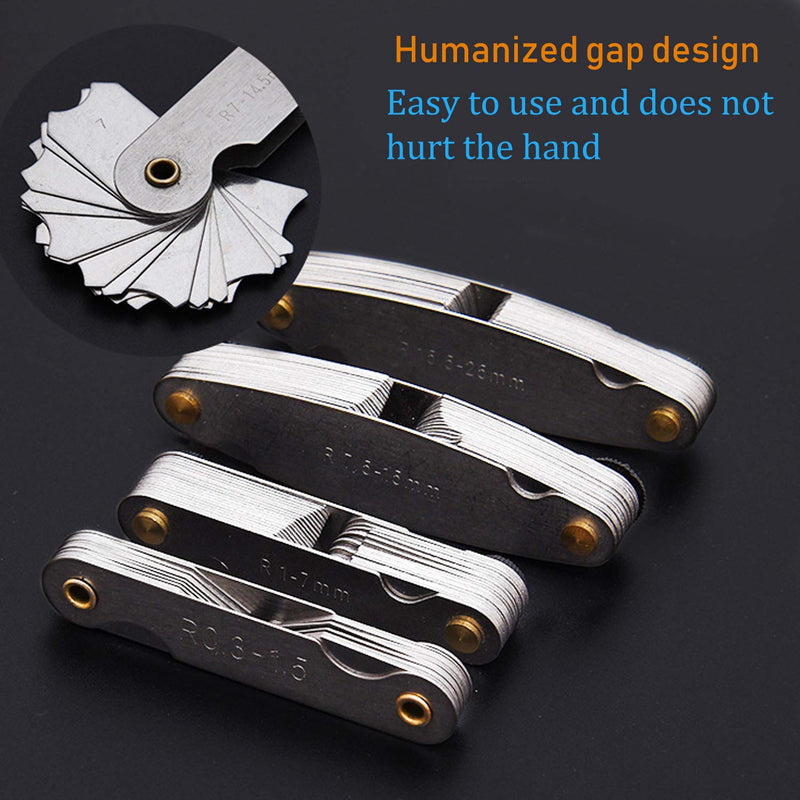 5Pcs Stainless Steel Radius Gauge, Portable Concave Convex External Internal Arc Measuring Tool Radius Fillet Gauge Set R0.3-1.5/ R1-6.5/ R7-14.5/ R15-25/ R25-50